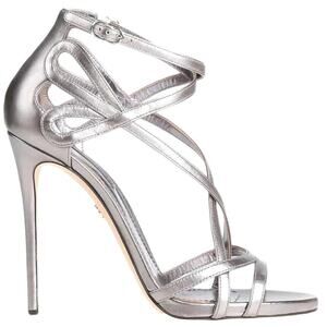 Dolce & Gabbana KEIRA Metallic Leather Heels Sandals Silver 41